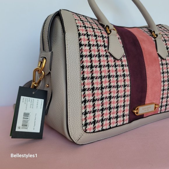 KATE SPADE Gramercy Racing Stripe Plaid Twill Medium Satchel-Mushroom Multi ⭐ - Picture 16 of 16